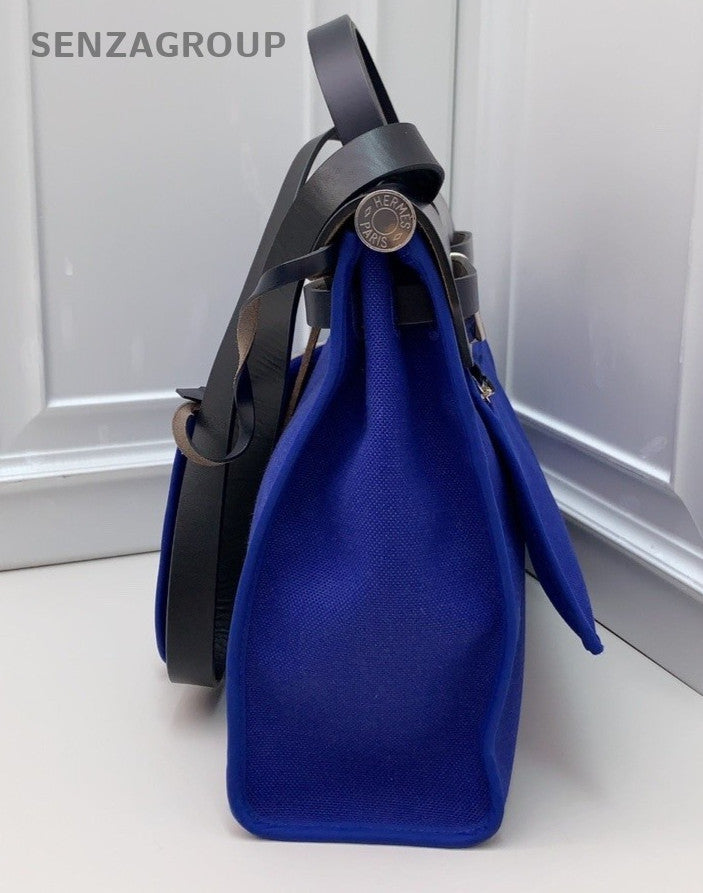 HERMES herbag Canvas Leather  Handbag Shoulder Crossbody Bag Women Blue