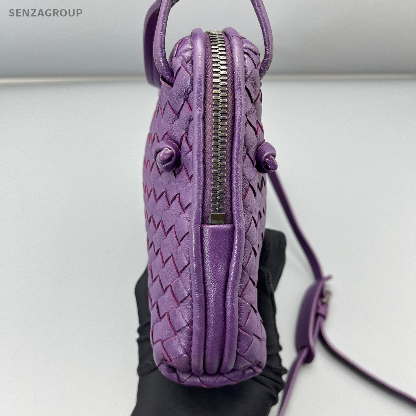 Bottega Veneta Intrecciato 2Way Crossbody Shoulder Bag Purple Silver Women