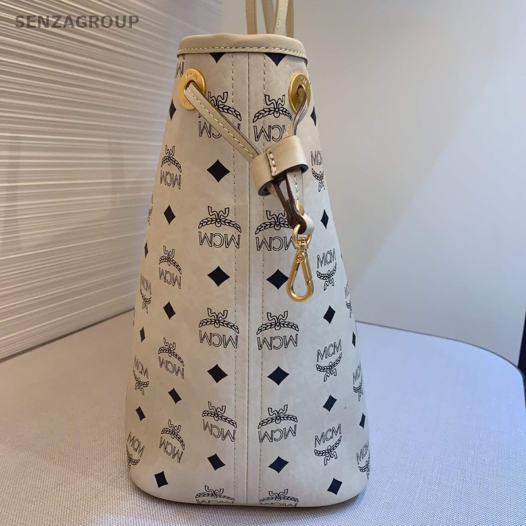 MCM Beige white Classic logo tote Shoulder bag