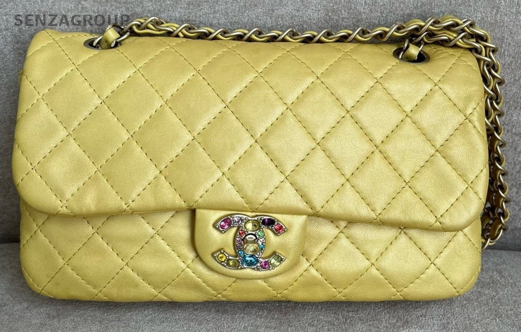 Chanel Classic Flap Chain Shoulder Bag Crossbody Yellow Women Designer