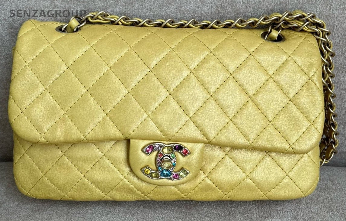 Chanel Classic Flap Chain Shoulder Bag Crossbody Yellow Women Designer