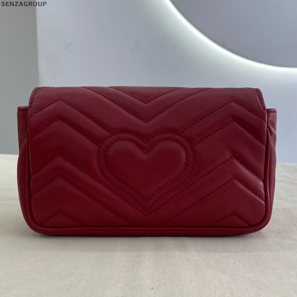 Gucci GG Marmont Mini Chain Shoulder Bag Red Gold Classic Women's