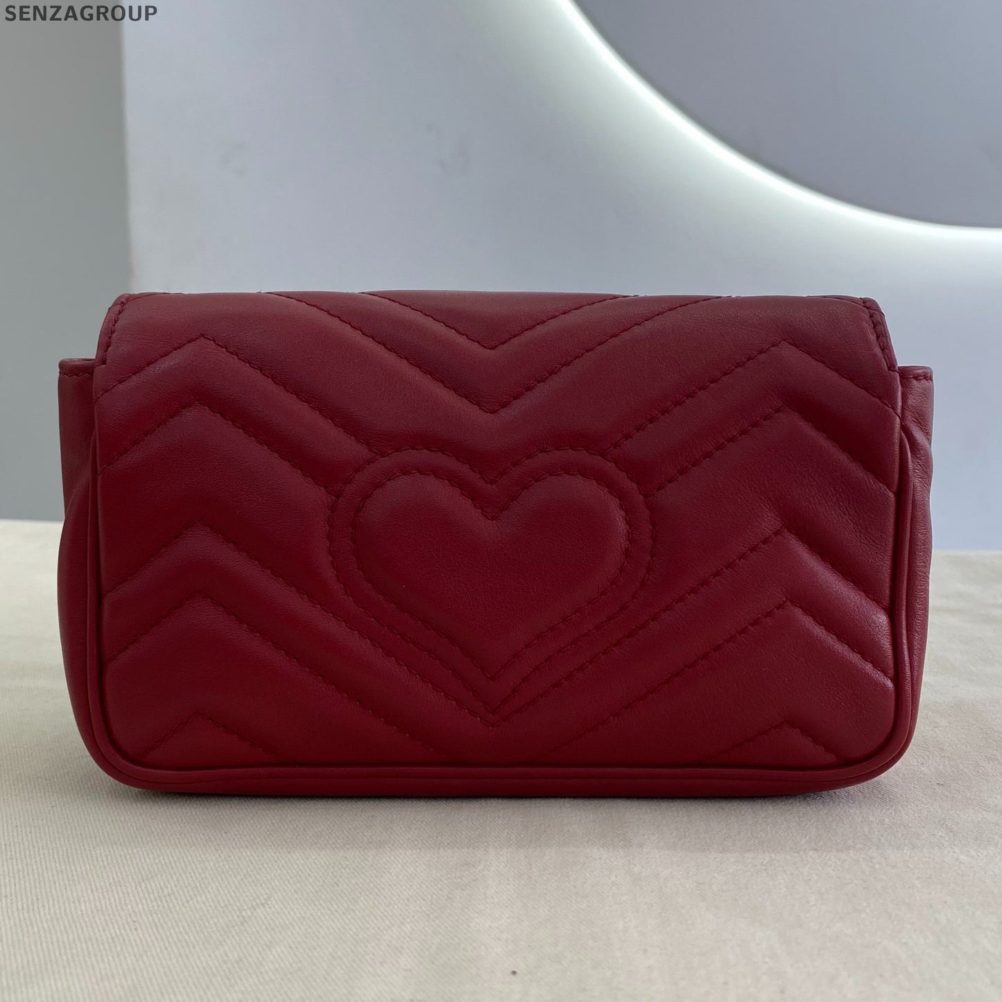 Gucci GG Marmont Mini Chain Shoulder Bag Red Gold Classic Women's