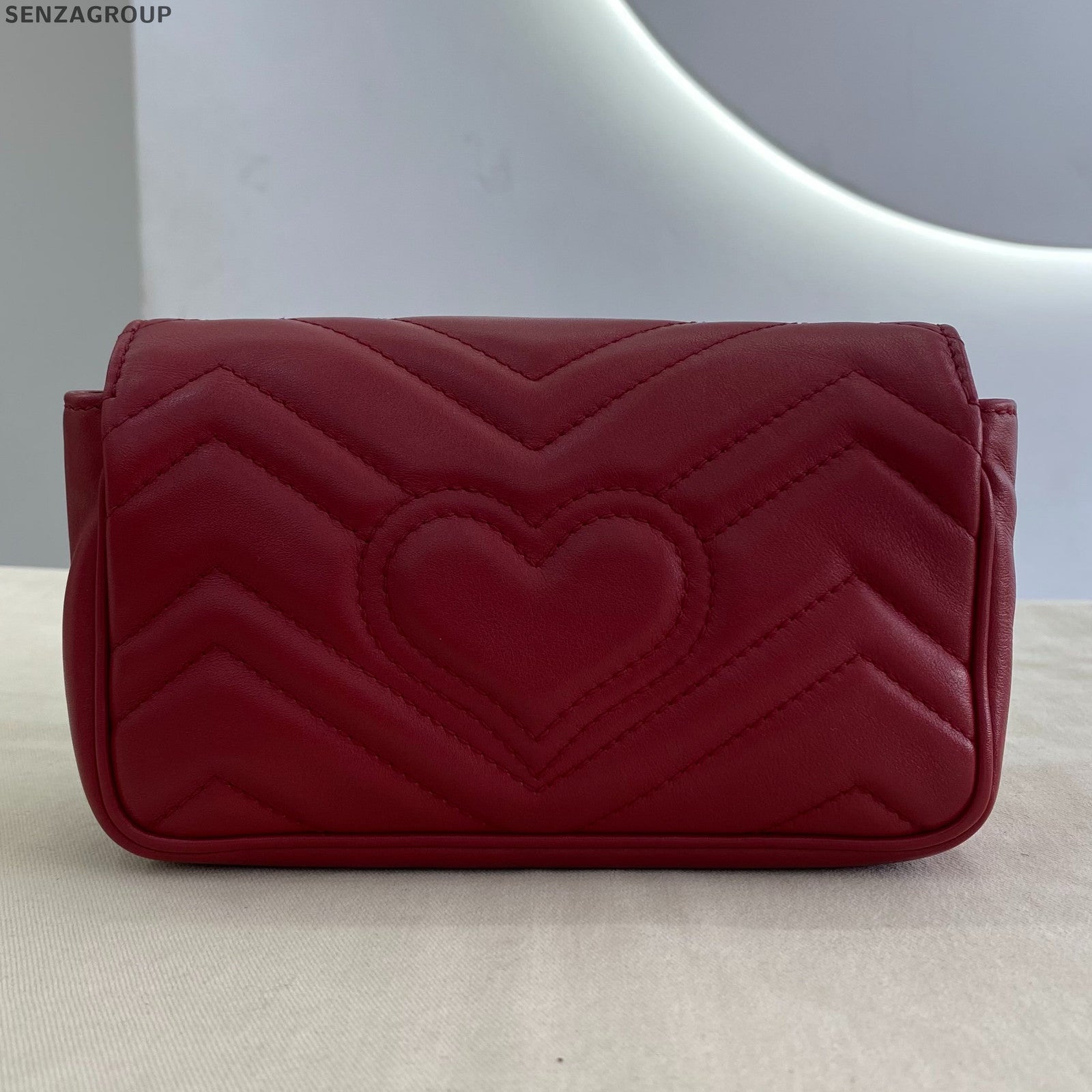 Gucci GG Marmont Mini Chain Shoulder Bag Red Gold Classic Women's