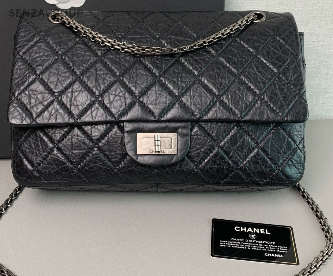 CHANEL 2.55 GM Diamond pattern Chain Shoulder bag Black Silver Women