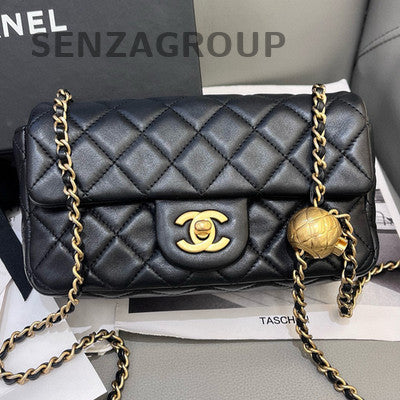 Chanel Black Caviar Gold Ball Mini Flap Bag Quilted Crossbody