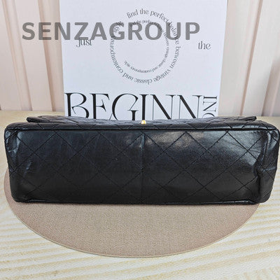 Chanel 2.55 Jumbo Black Gold Quilted Chain Shoulder Bag Classic Women
