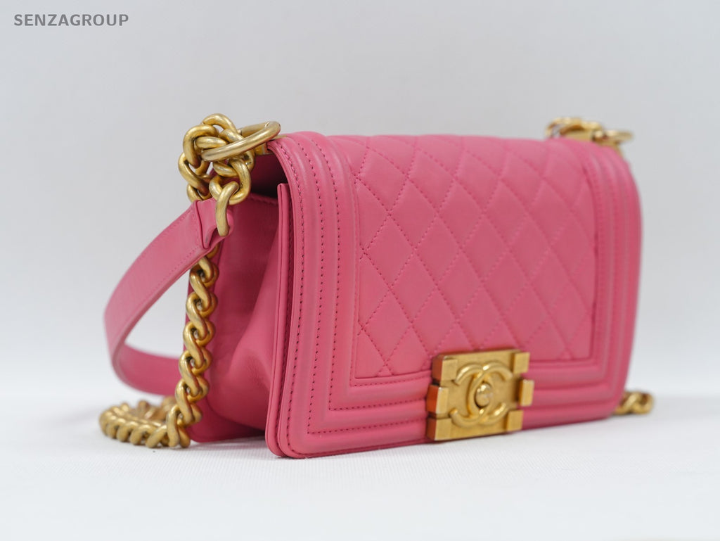 CHANEL Leboy PM Diamond Pattern Chain Shoulder bag Pink Gold Women Classic