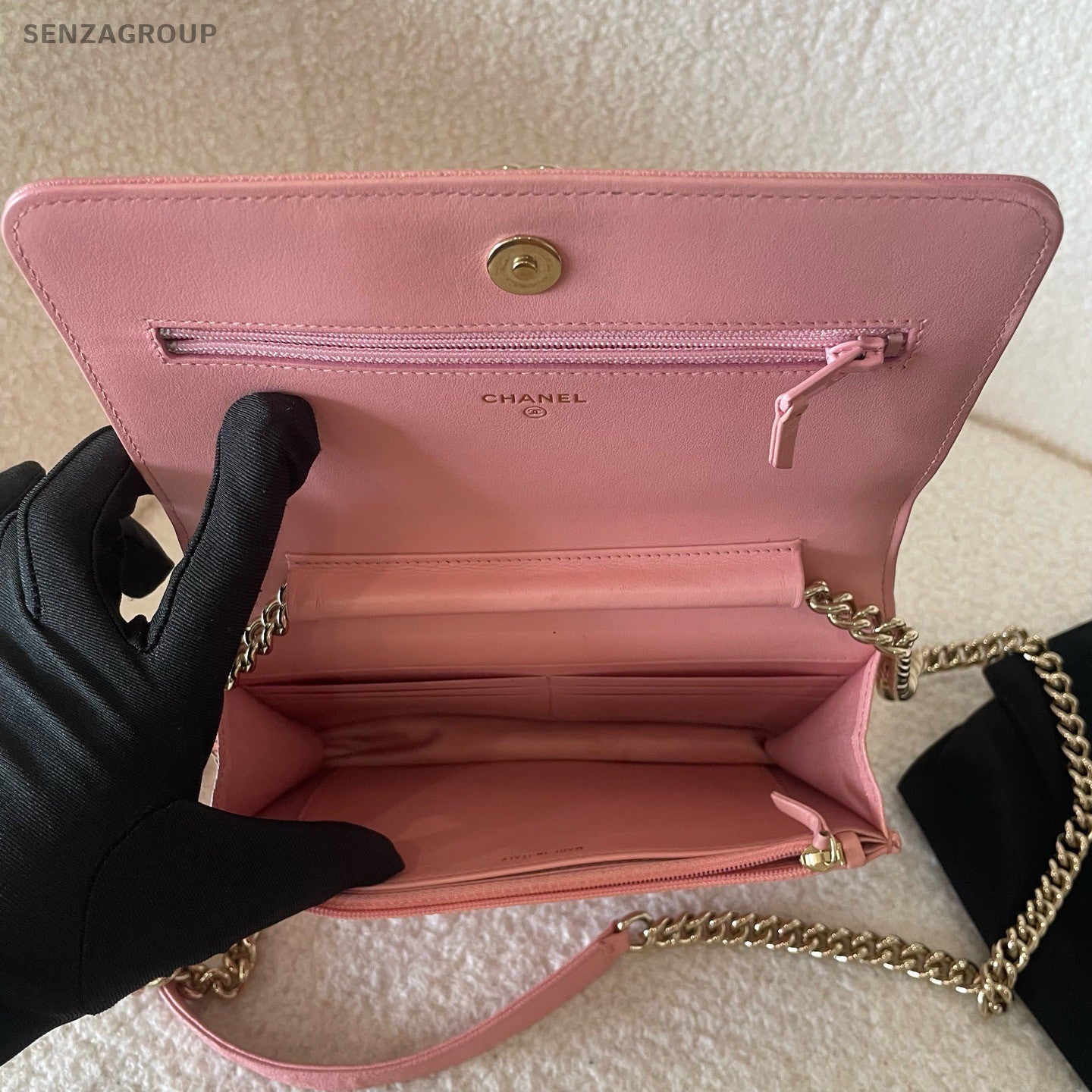 CHANEL Leboy V-shaped pattern Lambskin Chain Shoulder bag Pink Gold Women