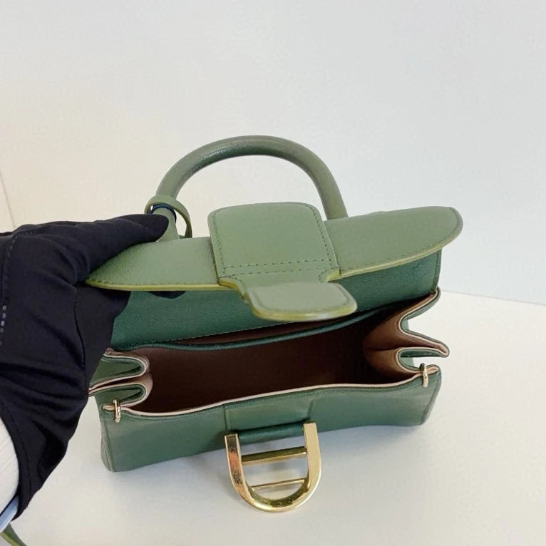 Delvaux Empire Brilliant Mini Calfskin Top Handle Crossbody Green Gold Women
