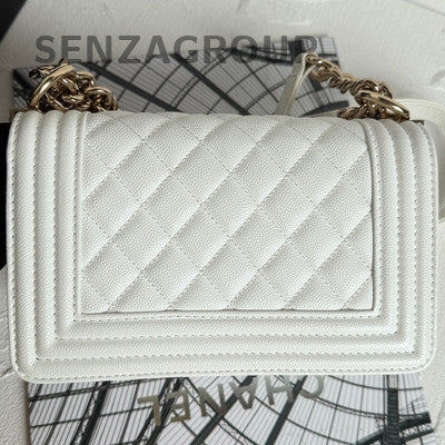 Chanel White Gold Small Le Boy Quilted Shoulder Crossbody Bag Classic