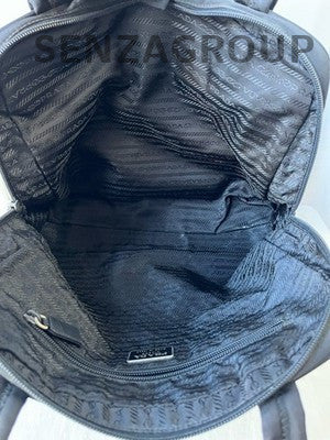 Prada Black Silver Nylon Classic Tote Shoulder Bag for Women