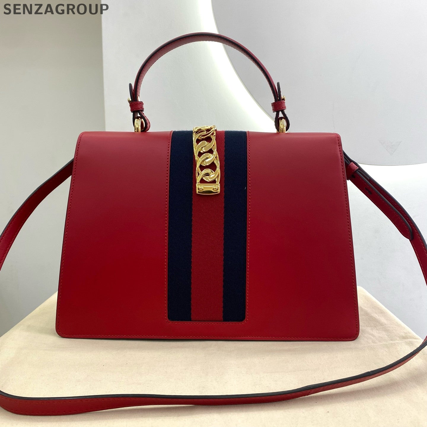 Gucci Sylvie Large Top Handle Shoulder Bag Red Gold - Classic Women's