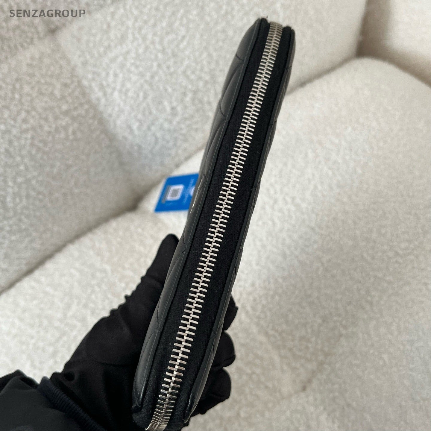 Chanel Diamond Lambskin Clutch Wallet Black Silver Women Classic