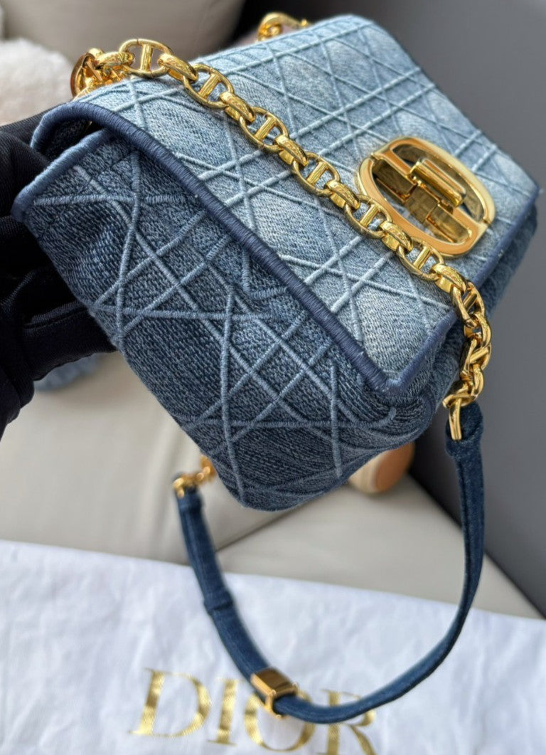 Christian Dior Caro Denim MM Shoulder Handbag Chain Strap  Women