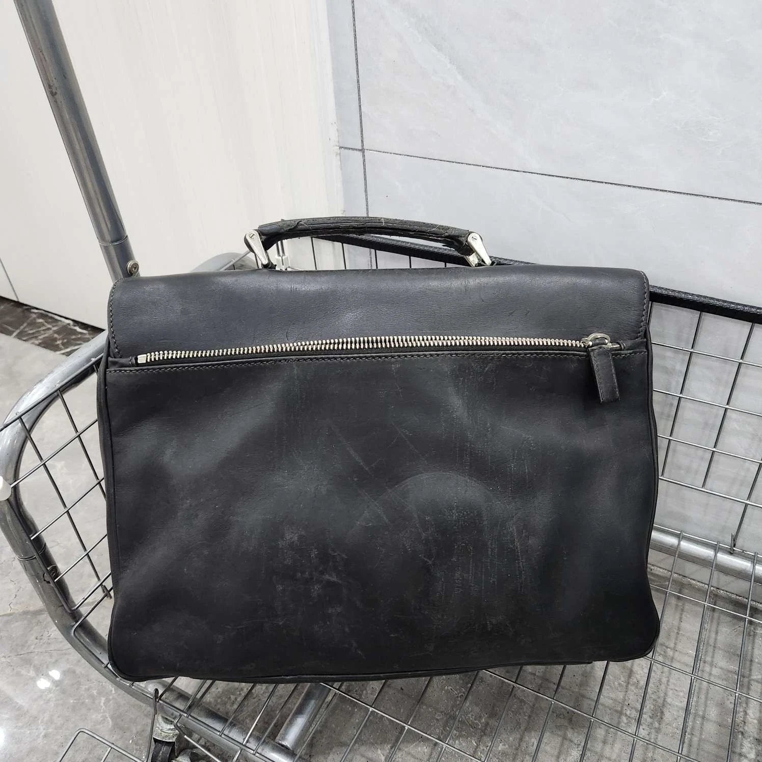 Prada Black Silver Flap Handbag Laptop Briefcase For Women