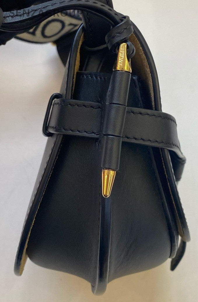 Loewe Gate Mini Saddle Shoulder Bag Black Gold Used Women Classic Designer