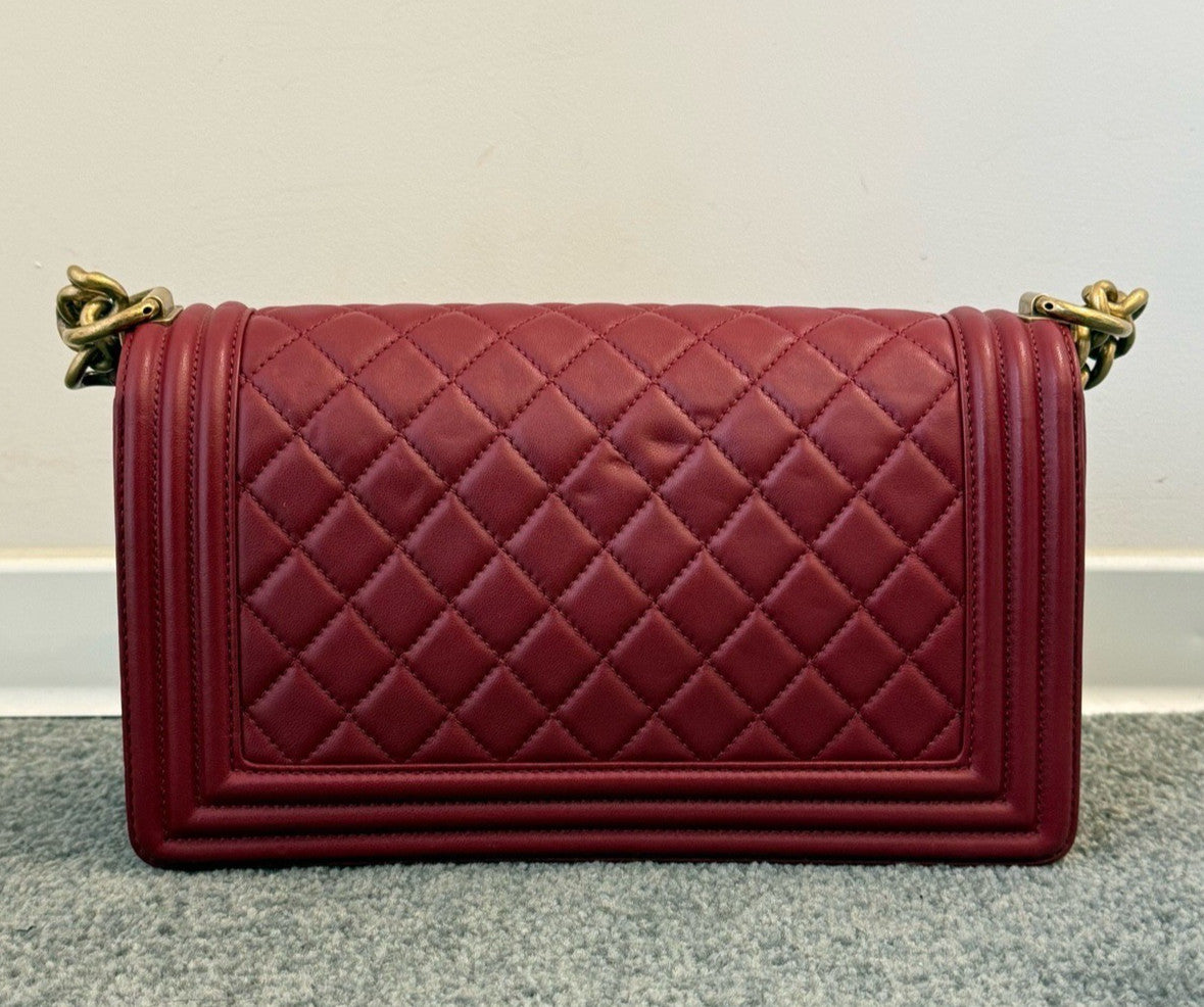 Chanel Leboy MM Lambskin Chain Shoulder Bag Crossbody Red Gold Women Classic
