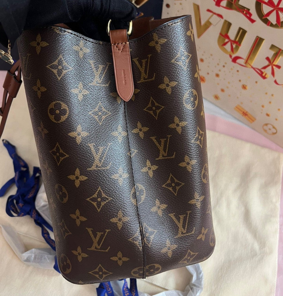 Louis Vuitton Monogram Bucket Top Handle Shoulder Bag Brown Women Classic