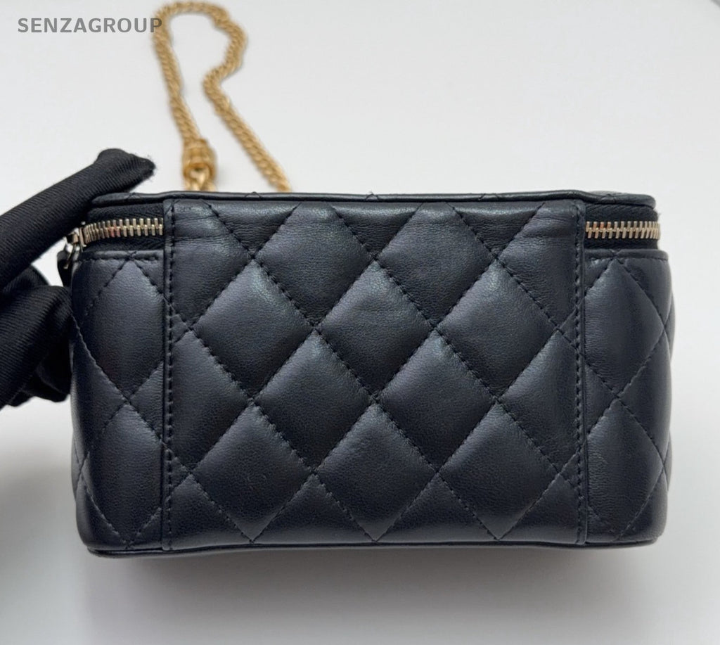 Chanel Vanity Case Lambskin Chain Shoulder Bag Crossbody Black Gold Women