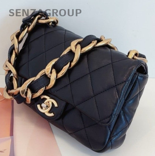 Chanel Classic Flap 22S Chain Shoulder Bag Black Gold Women Fashion
