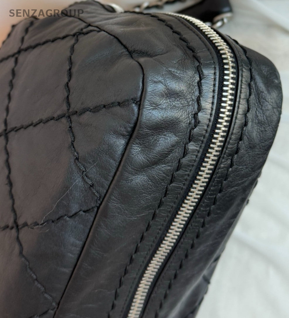 Chanel Tote Chain Shoulder Bag Crossbody Black Silver Women Diamond Classic