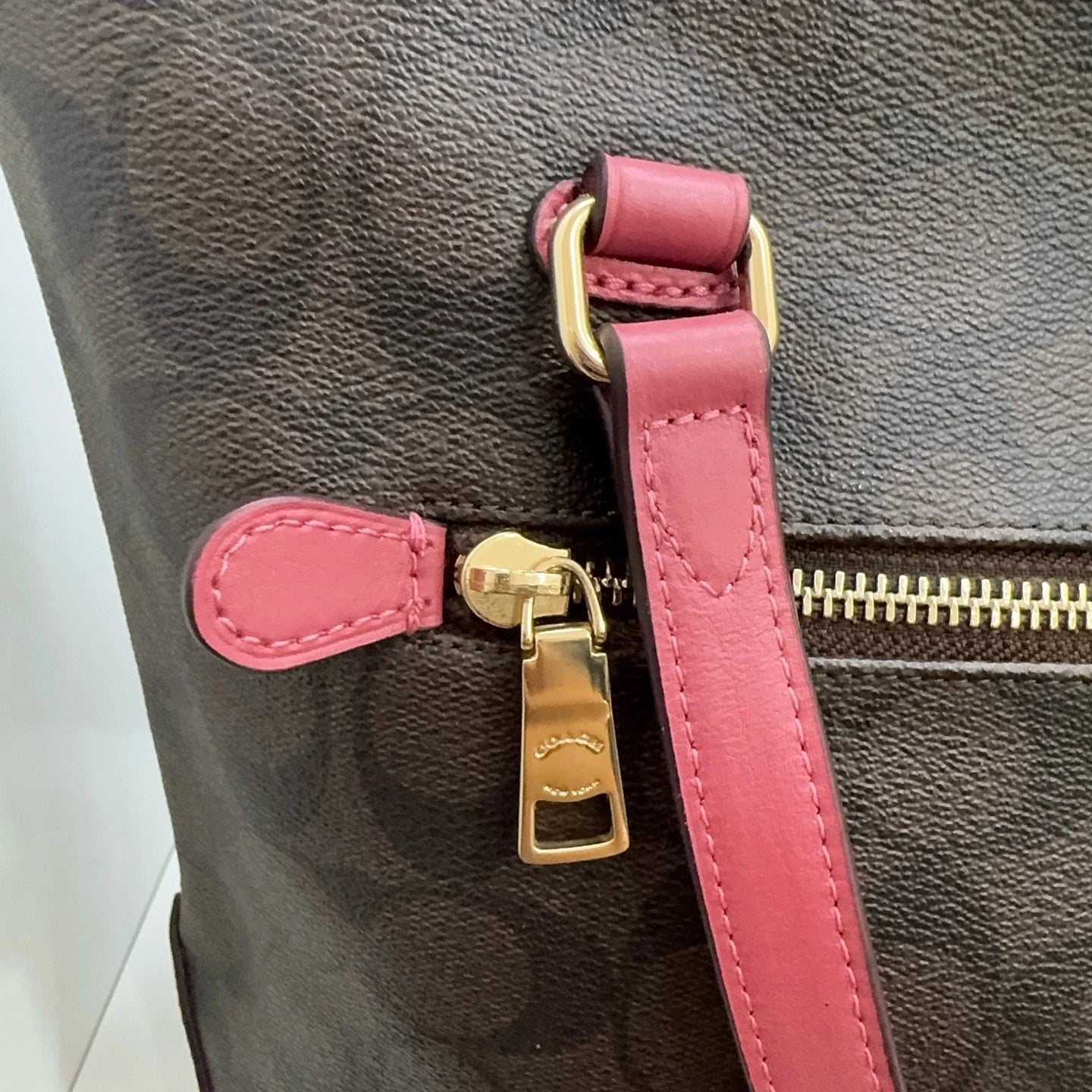 COACH Classic Monogram Canvas Leather Zip Top Tote Shoulder Bag For Women