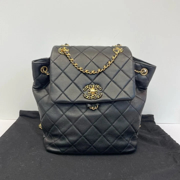 CHANEL 19Bag Black Gold Backpack For Women
