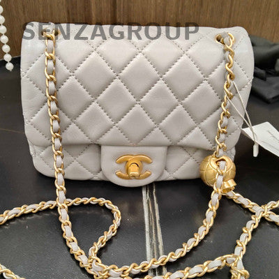 Chanel Classic Flap Quilted Chain Shoulder Bag Grey Gold