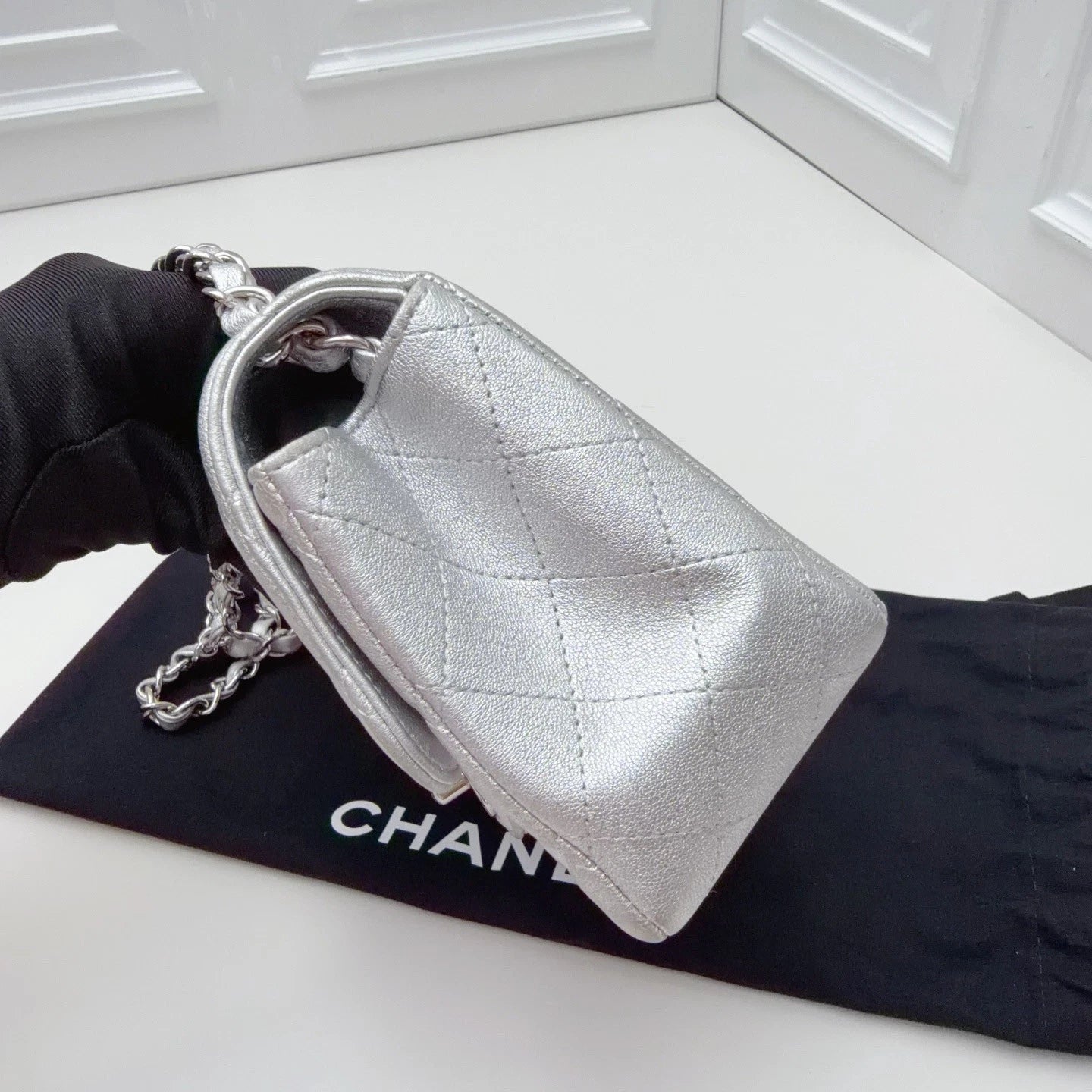 Chanel Classic Flap MINI Chain Shoulder Crossbody Bag Silver Women Classic
