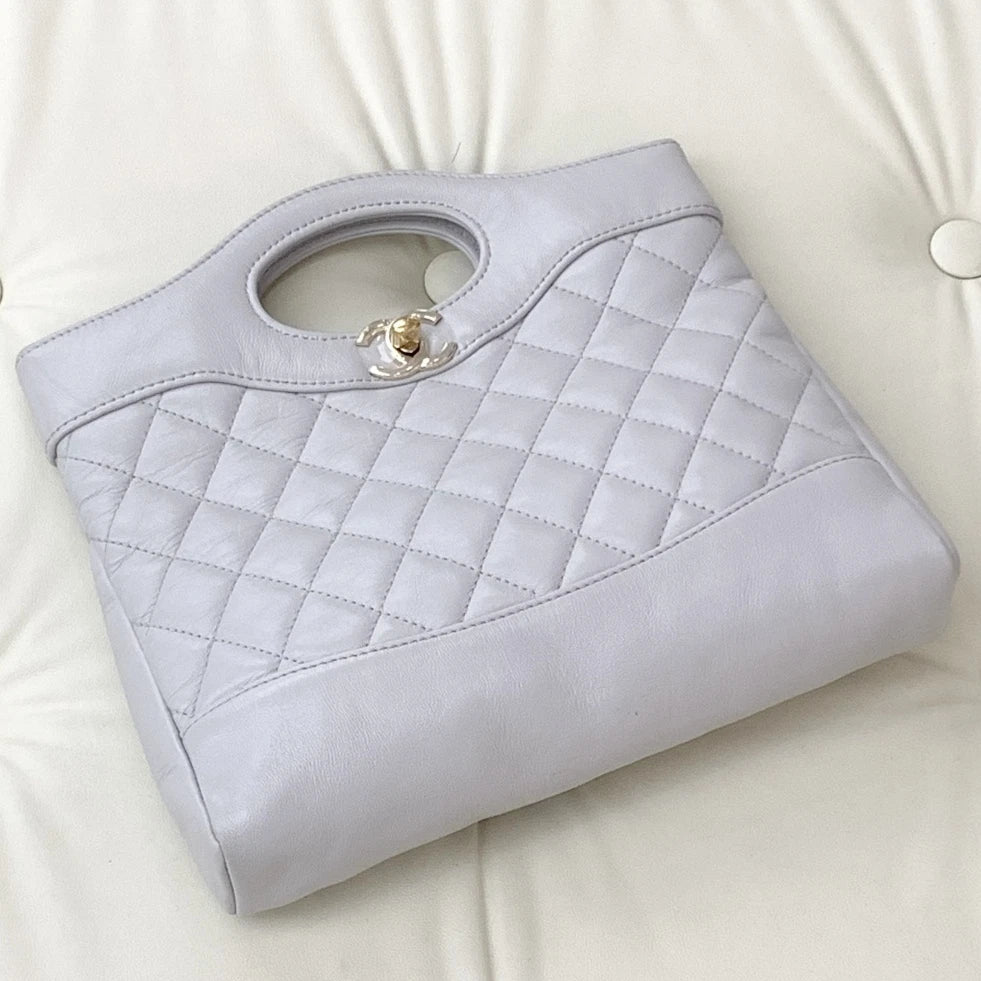 Excellent Chanel 31Bag Mini Lambskin Gray Diamond Handbag Gold Chain Crossbody