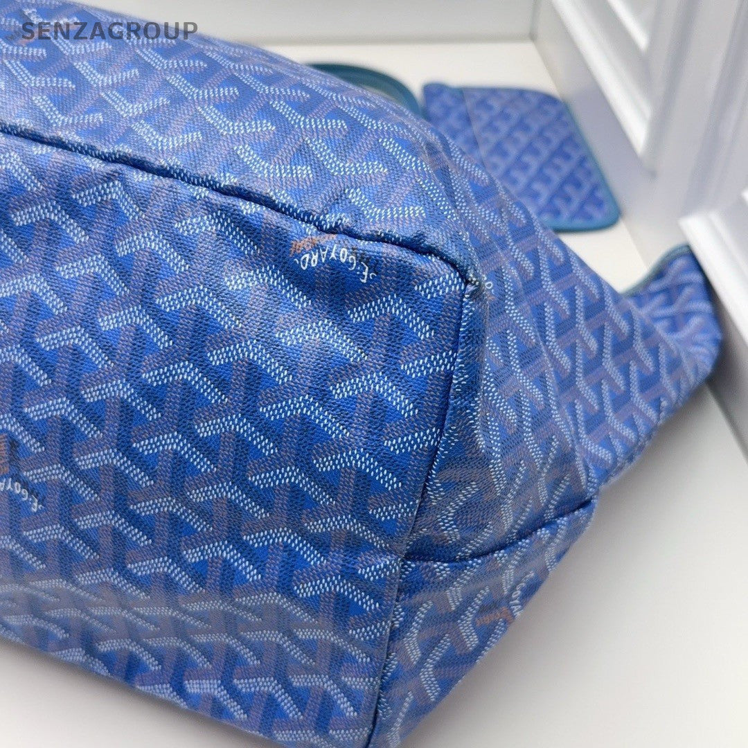 GOYARD Saint Louis Monogram Canvas Tote Shoulder Bag Women Blue