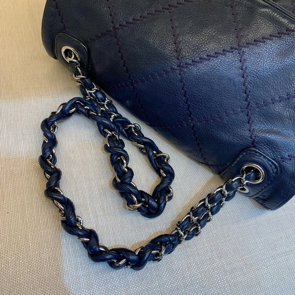 CHANEL Blue Leather Pumpkin Shoulder Bag For Women