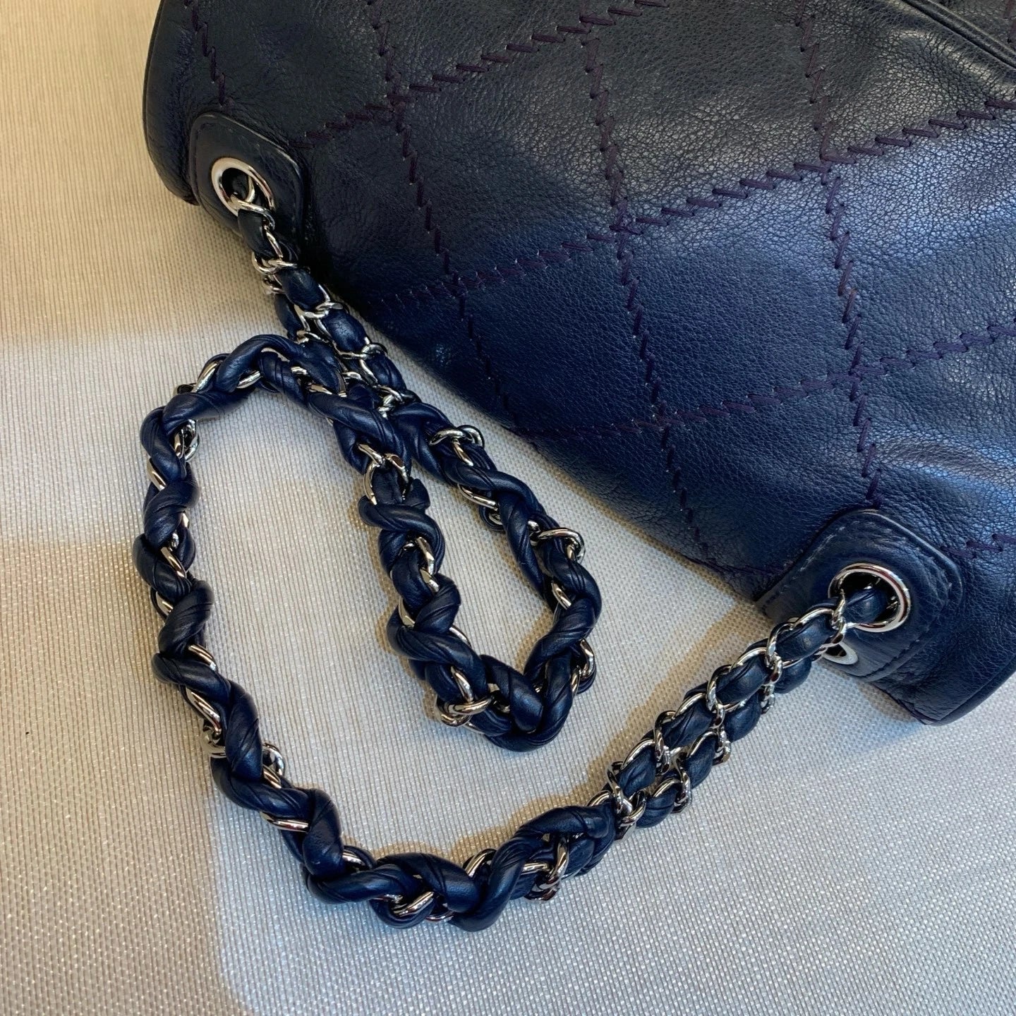 CHANEL Blue Leather Pumpkin Shoulder Bag For Women