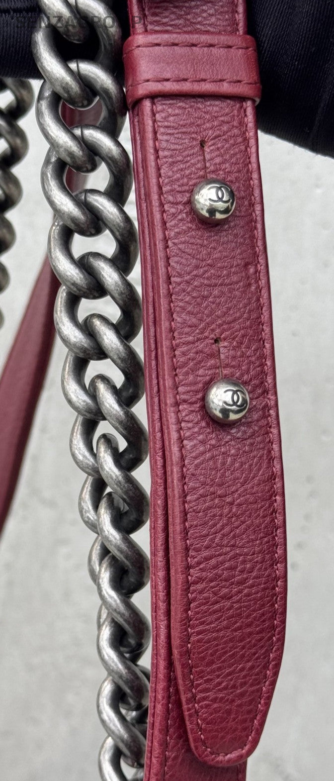 Chanel Leboy MM Chain Shoulder Bag Red Silver Diamond Women Classic Designer