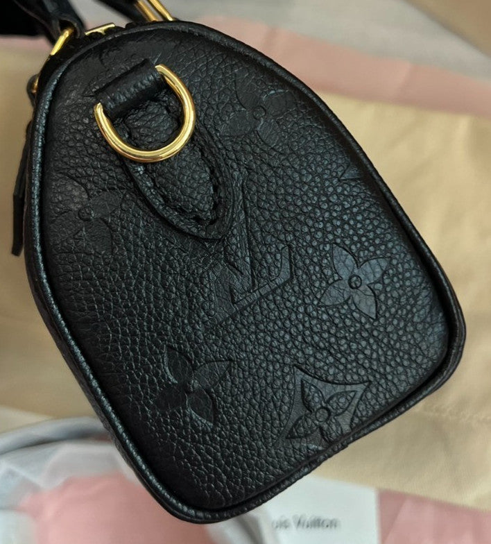 Louis Vuitton Speedy Nano Top Handle Bag Crossbody Black Gold Used Women Classic