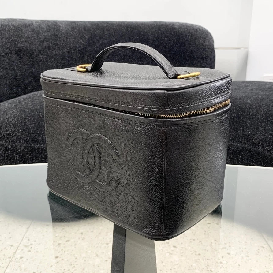 Chanel Vanity Black Shoulder Bag Top Handle Excellent