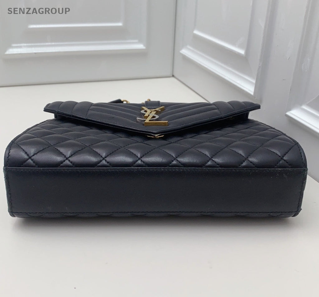 Saint Laurent Envelope Chain Shoulder Bag Black Gold Used Women Classic Fashion