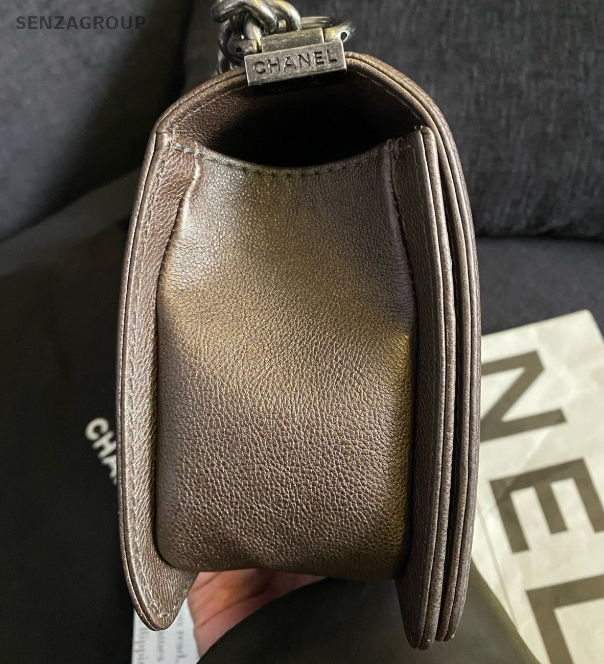 Chanel Leboy MM Chain Shoulder Bag Crossbody Brown Silver Women Classic
