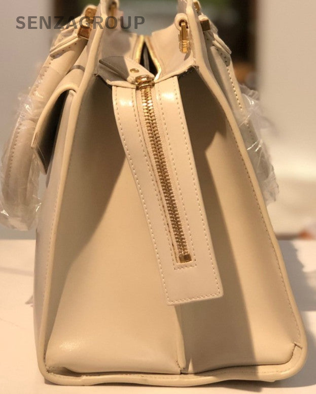 Saint Laurent Uptown BOX MM Top Handle Bag White Gold Used Women Classic