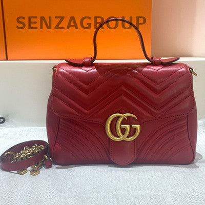 Gucci Marmont 26 Medium Red Gold Chain Shoulder Bag - Classic Fashion Women