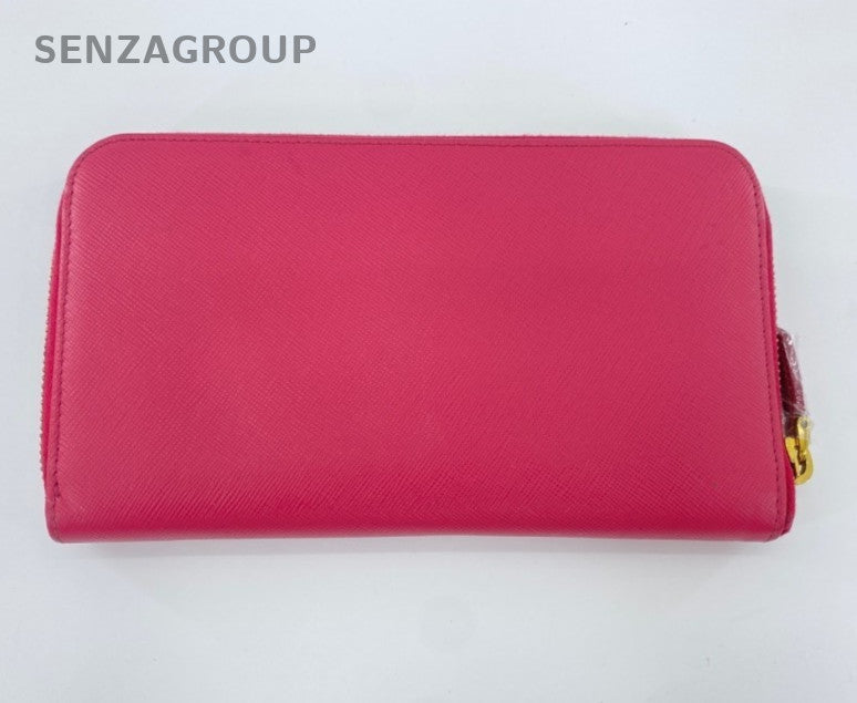 Prada Zipping Long Wallet Pink Gold Women Classic Designer