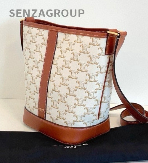 Celine Triomphe PM Monogram Bucket Shoulder Crossbody Bag White Almost Brand New
