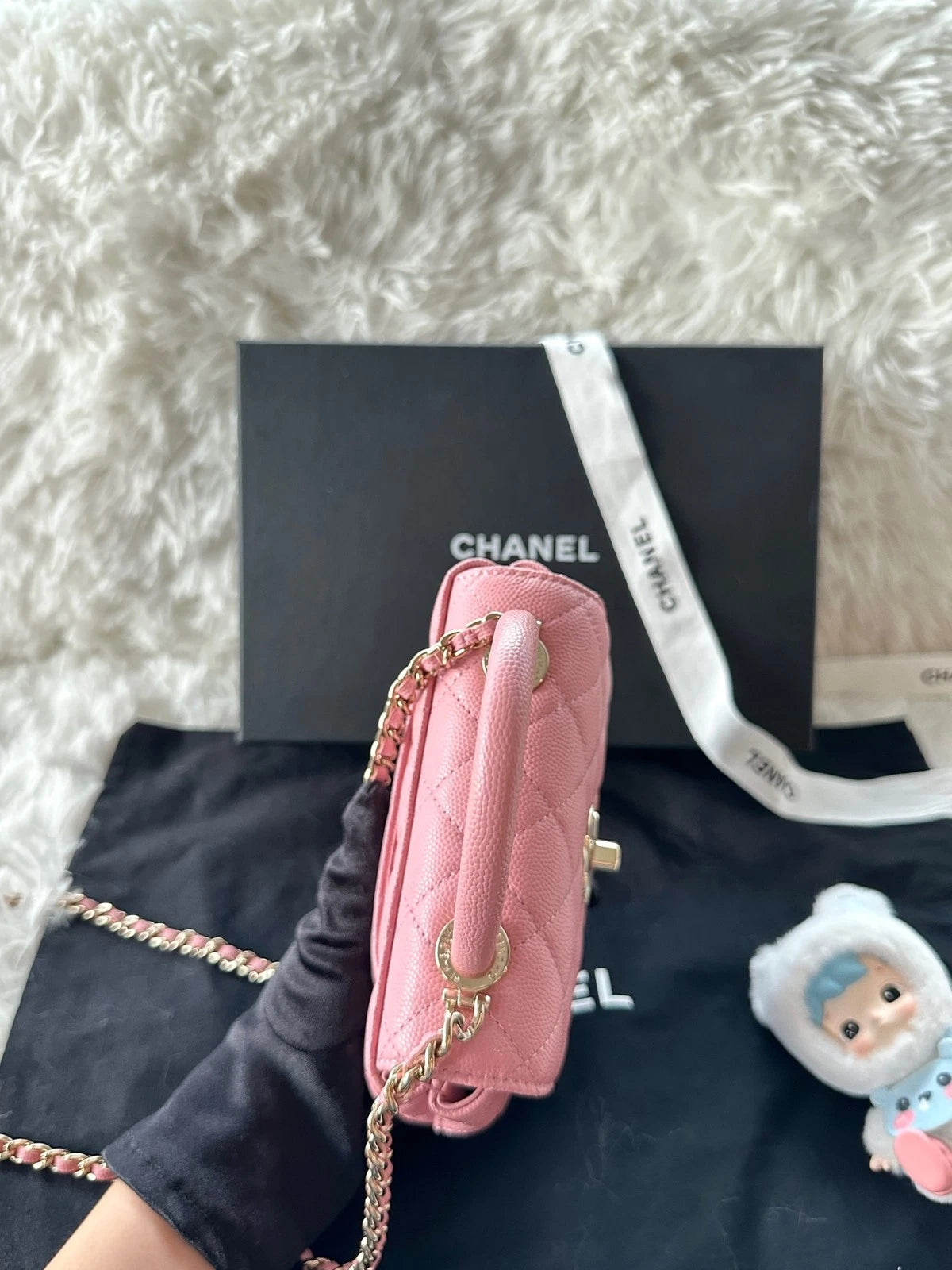 Authentic CHANEL Pink Coco Handle Nano Top Handle Bag For Women