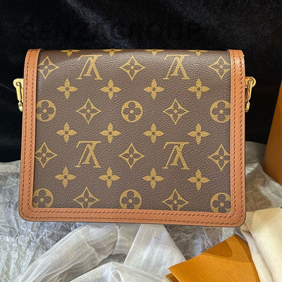 Louis Vuitton Monogram Dauphine MM Shoulder Bag Brown Gold Hardware