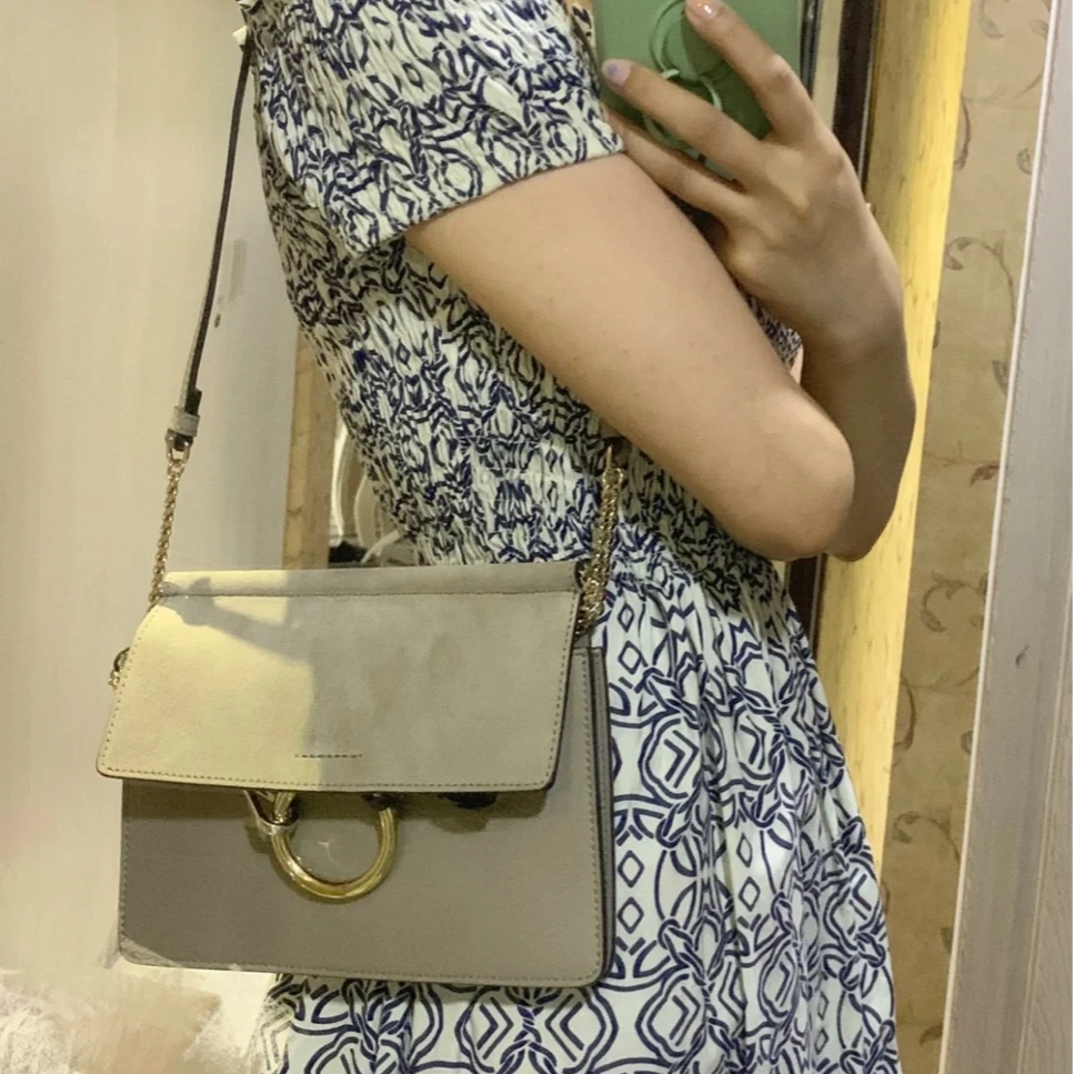 Chloe Faye Leather Grey Shoulder Crossbody Bag For Women