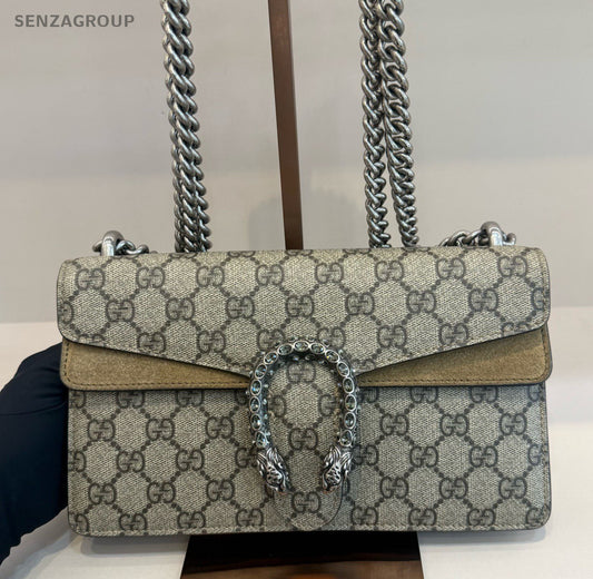 Gucci Dionysus Chain Shoulder Bag Crossbody Brown Silver Women Classic Fashion