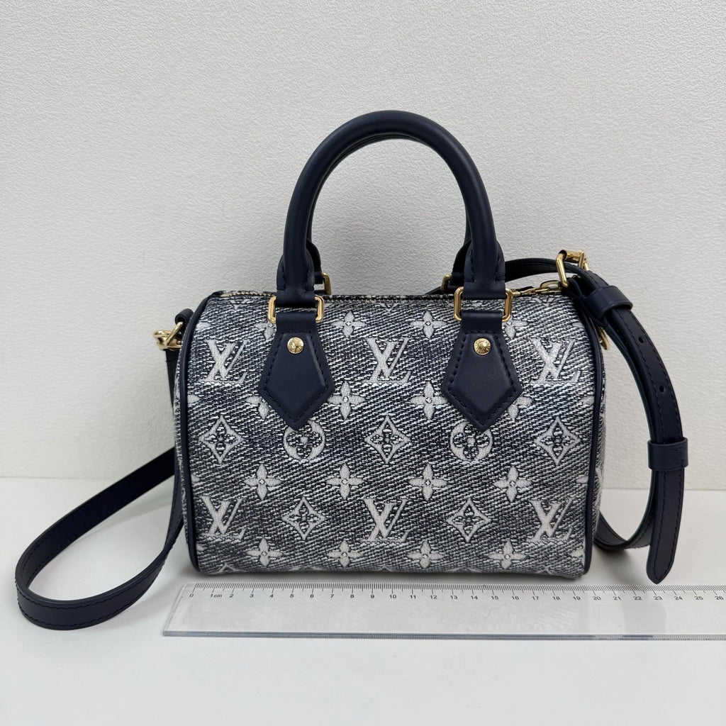 Louis Vuitton Speedy 20 Handbag Crossbody Bag Navy Blue Monogram