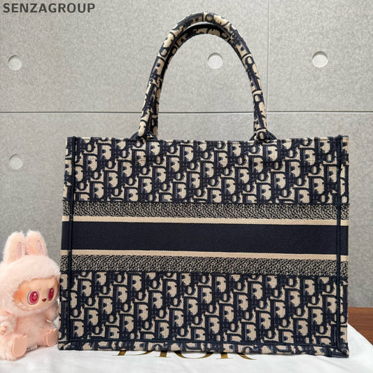 Dior Oblique Tote Medium Blue White Handbag Classic Women
