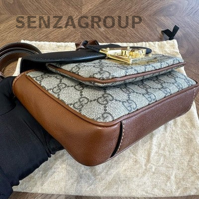 Gucci Padlock GG Monogram Shoulder Crossbody Bag Beige Gold Women